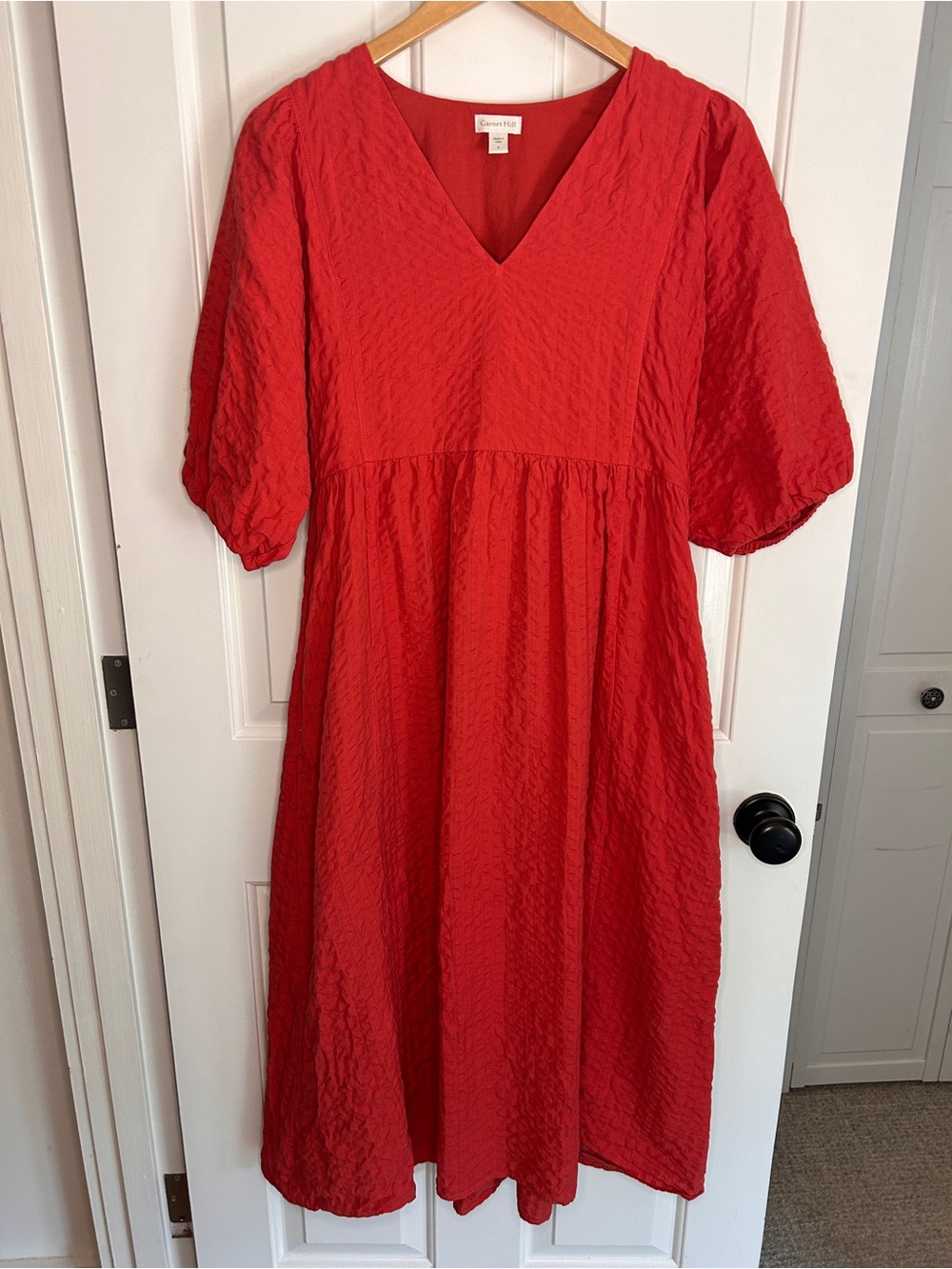 Women’s Garnet Hill Natasha Organic-Cotton Seersucker Dress - Size 6 - Midi